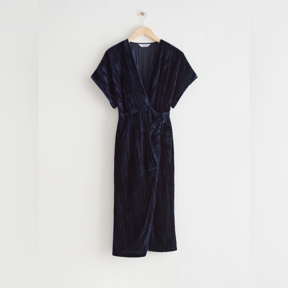 & Other Stories Midnight Navy Wrap Midi Dress